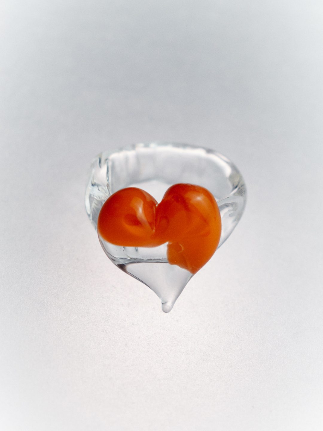 heart glass ring orange levens muy frágil